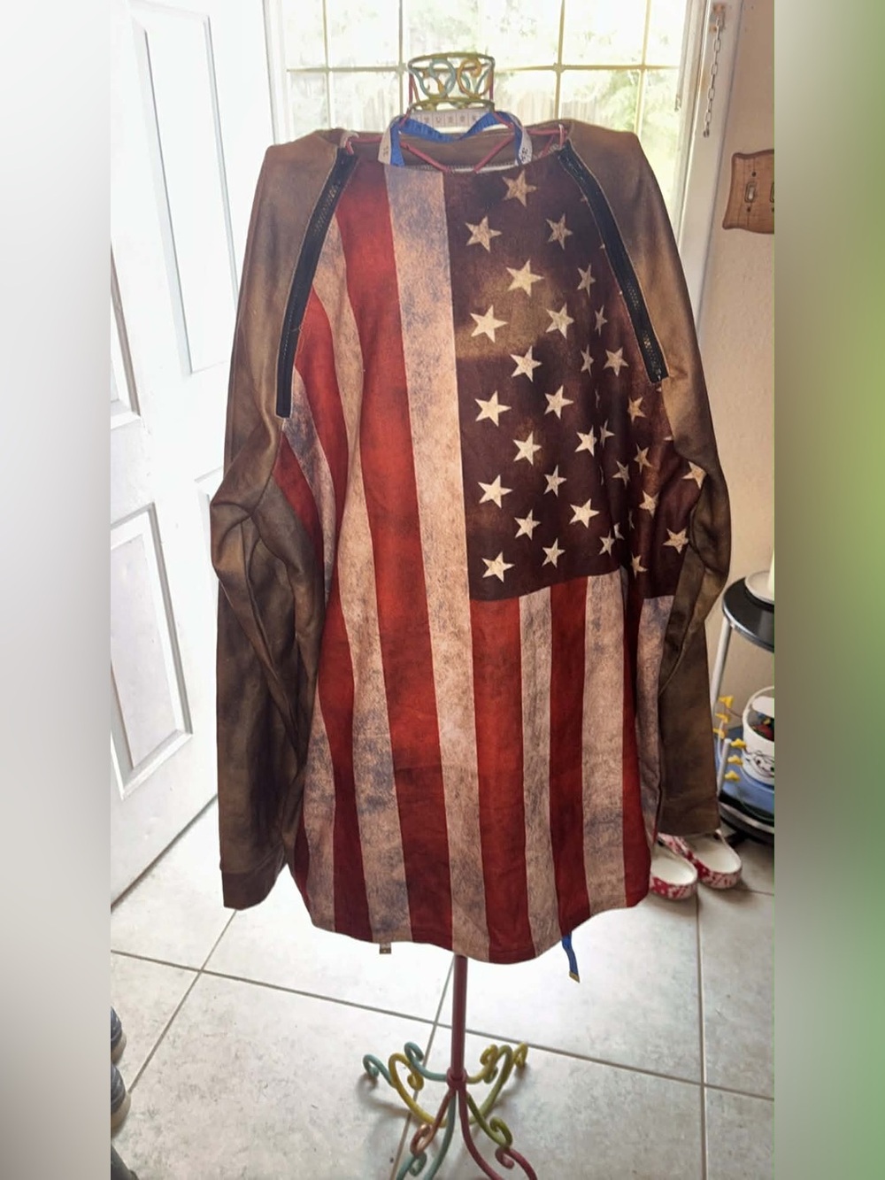 Men's American Flag Bomber Jacket - Vintage Red & Blue